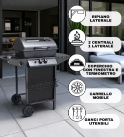 Barbecue-Arnold Barbecue a gas "nevada" con finestra in vetro 3 bruciatori