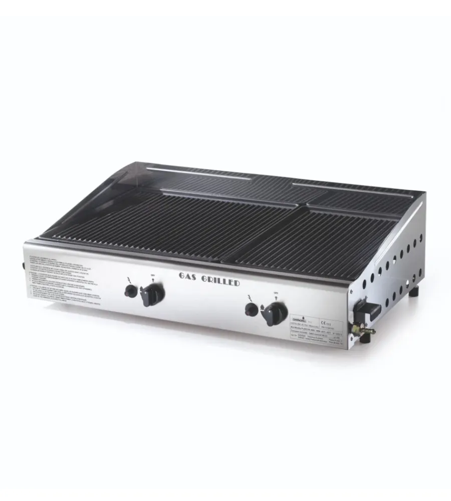 Ompagrill Barbecue|Barbecue a gas con plancha doppia rigata 2 bruciatori 70,5x44x21,5 cm