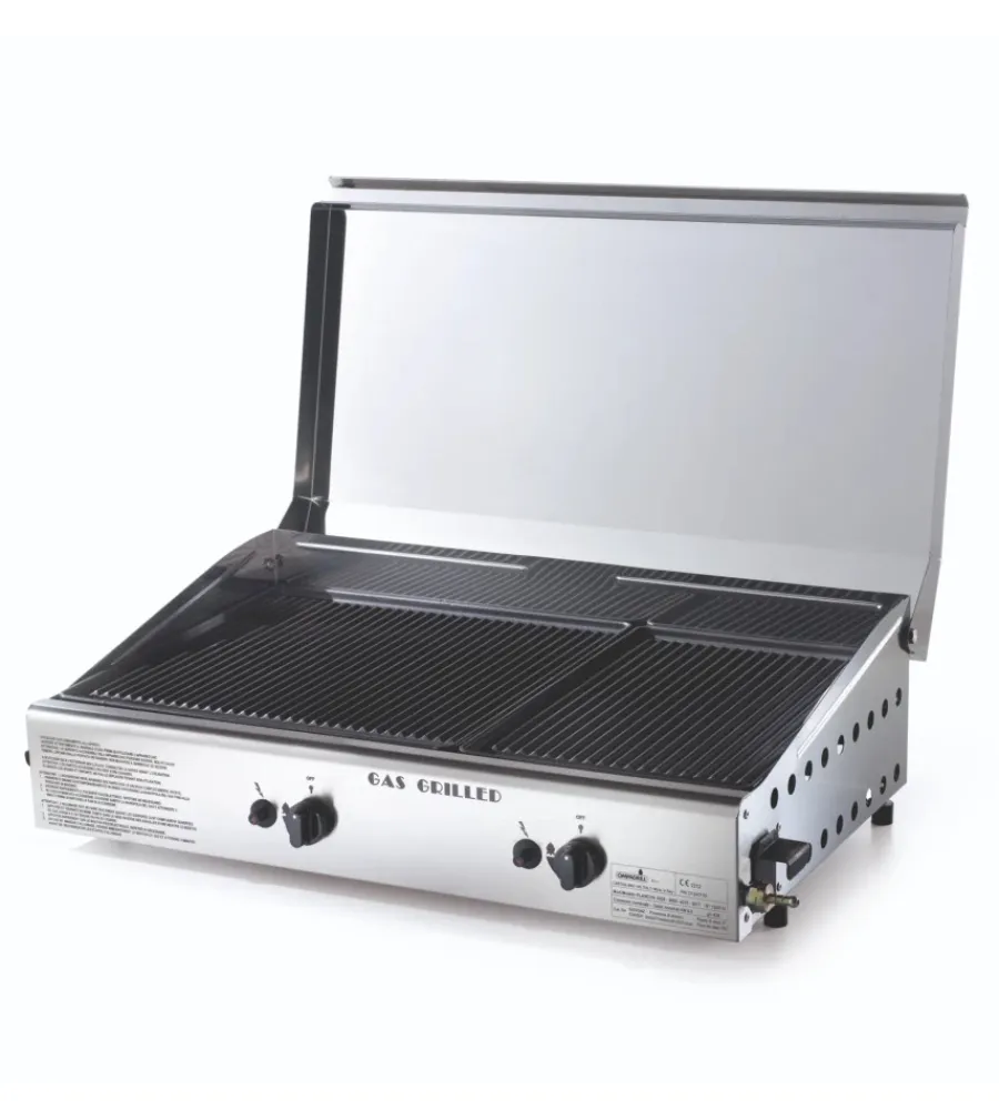 Barbecue-Ompagrill Barbecue a gas con plancha doppia e coperchio 2 bruciatori