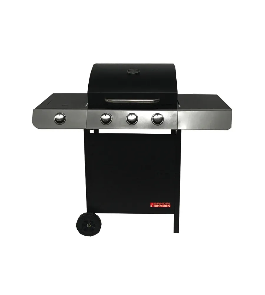 Barbecue a gas "cuba" 3 bruciatori e fornello laterale 110x51x100 cm Barbecue
