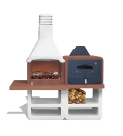 Sarom Fuoco Barbecue|Barbecue a legna o carbonella in cemento "portofino" 194x64x228,5 cm