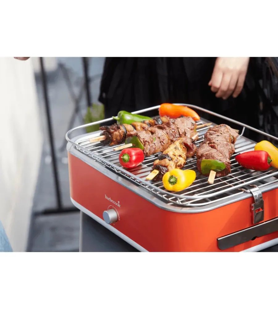 Best Barbecue elettrico da tavolo "e-carlo" in acciaio inox rosso griglia 38,5x28,5 cm Barbecue