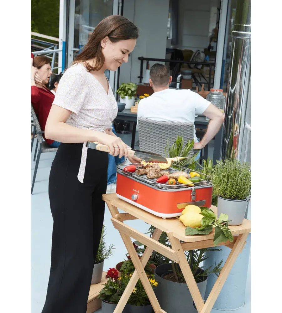 Best Barbecue elettrico da tavolo "e-carlo" in acciaio inox rosso griglia 38,5x28,5 cm Barbecue
