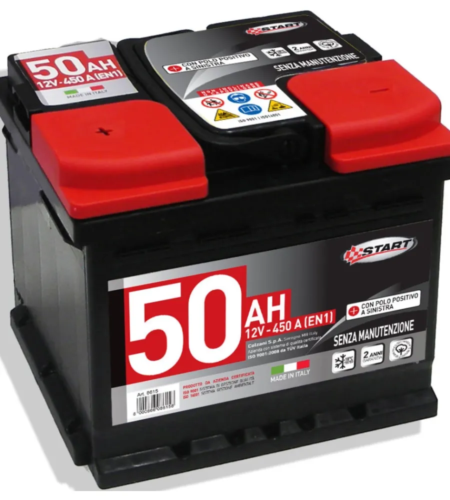 Elettrico- Batteria auto 50ah 12v 450a polo positivo sinistro cassetta l1b