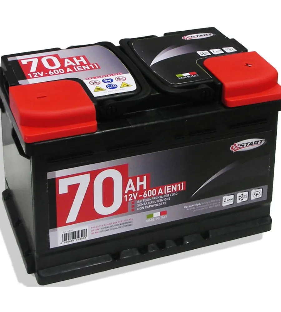 Elettrico- Batteria auto 70ah 12v 600a polo positivo destro cassetta l3b