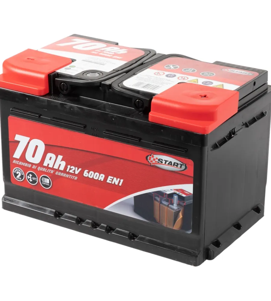 Elettrico- Batteria auto 70ah 12v 600a polo positivo destro cassetta l3b