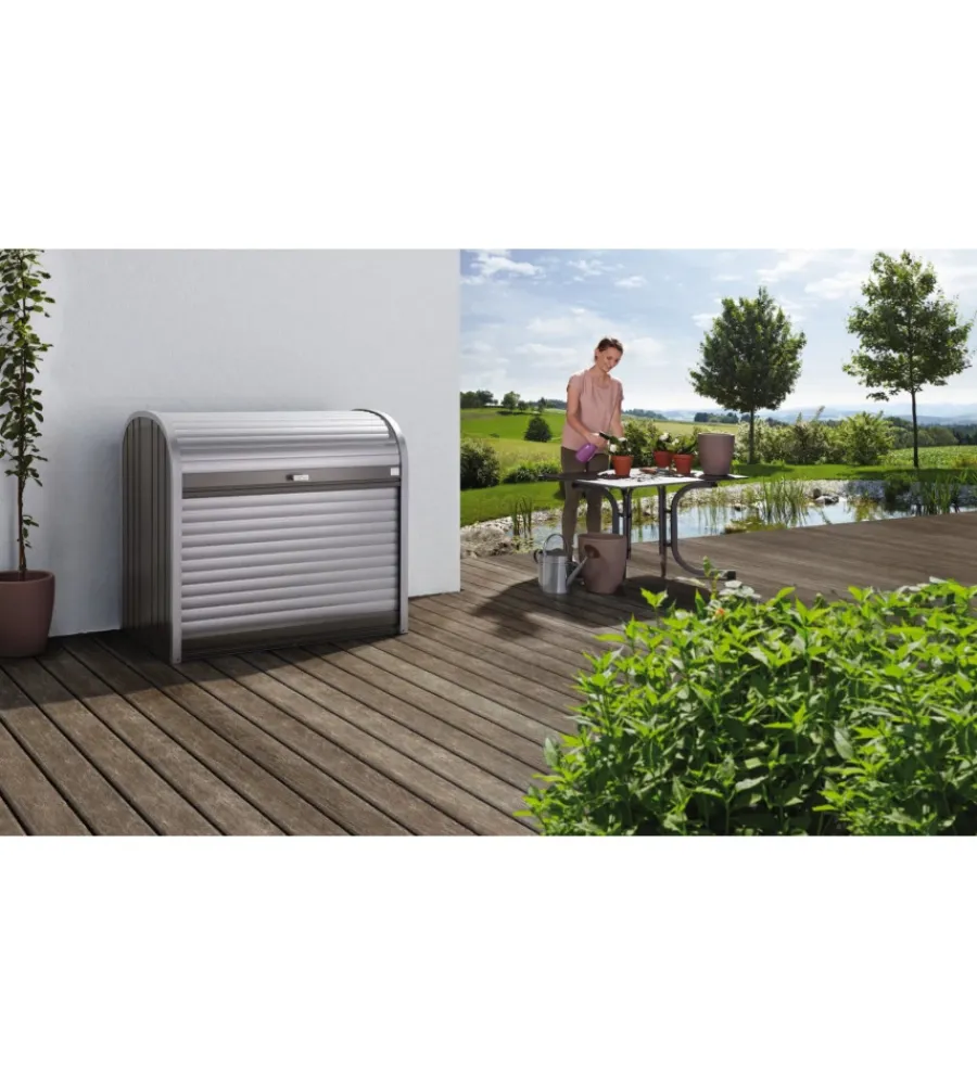 Hot Baule da esterno a serrande impermeabile "storemax 190" in acciaio zincato grigio quarzo metallizzato 2080 lt 190x97x136 cm - cod. 70020 Contenitori Da Esterno