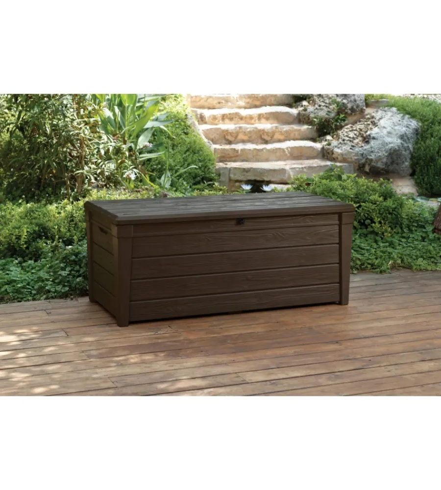 Contenitori Da Esterno-Keter Baule da esterno "brightwood" in resina marrone effetto legno 454 lt 145x69,7x60,3 cm