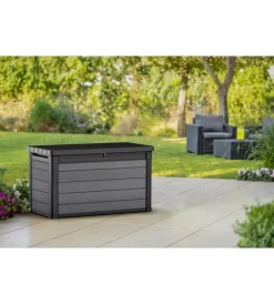 Contenitori Da Esterno-Keter Baule da esterno "cortina 100g" in evotech+ grigio effetto legno 380 lt 122,9x62,1x70,6 cm