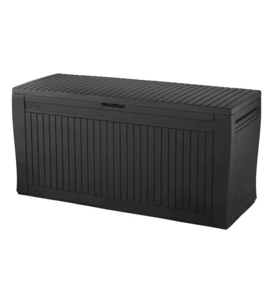 Baule da esterno "comfy" in resina grafite effetto legno 270 lt 116,7x44,7x57 cm Contenitori Da Esterno