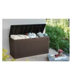 Baule da esterno "comfy" in resina grafite effetto legno 270 lt 116,7x44,7x57 cm Contenitori Da Esterno