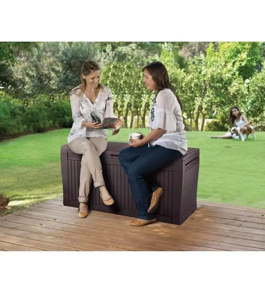 Baule da esterno "comfy" in resina grafite effetto legno 270 lt 116,7x44,7x57 cm Contenitori Da Esterno