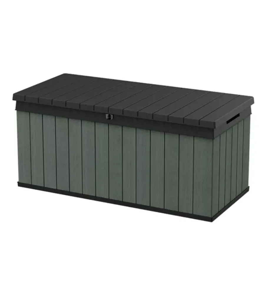 Baule da esterno "darwin 120g" in resina verde effetto legno 454 lt 142,5x65,3x64,3 cm Contenitori Da Esterno