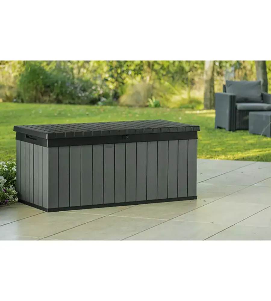 Baule da esterno "darwin 120g" in resina verde effetto legno 454 lt 142,5x65,3x64,3 cm Contenitori Da Esterno