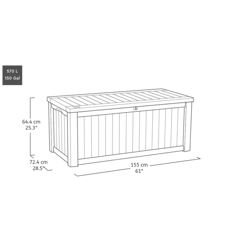 Hot Baule da esterno "deco box 150g" in resina marrone effetto legno 570 lt 151,7x72,5x70 cm Contenitori Da Esterno