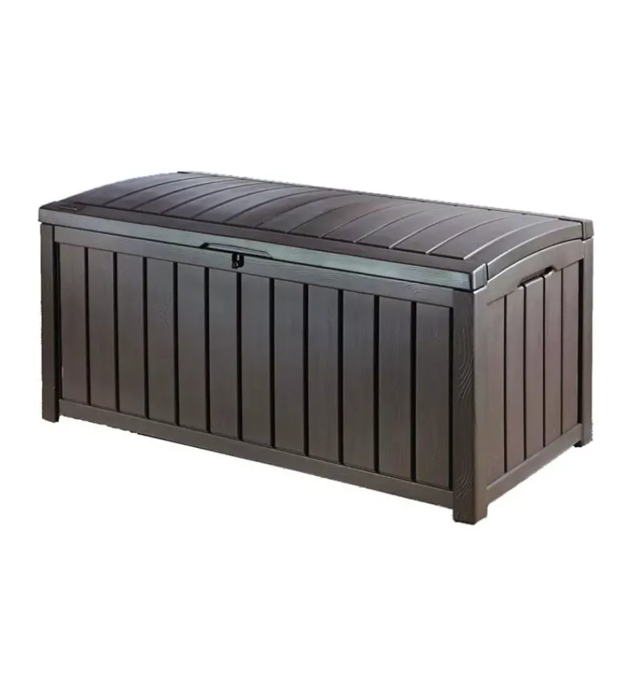 Clearance Baule da esterno "glenwood" in resina marrone effetto legno 390 lt 128x65x61 cm Contenitori Da Esterno