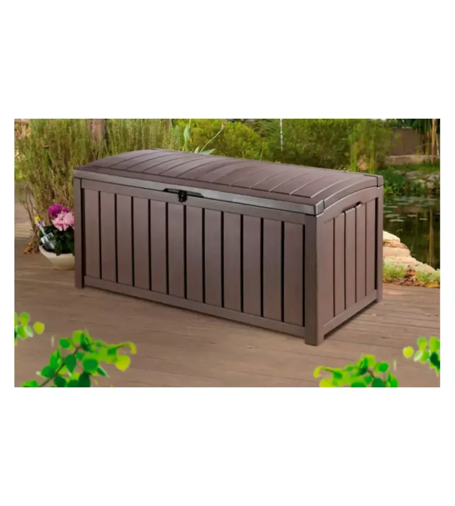 Clearance Baule da esterno "glenwood" in resina marrone effetto legno 390 lt 128x65x61 cm Contenitori Da Esterno