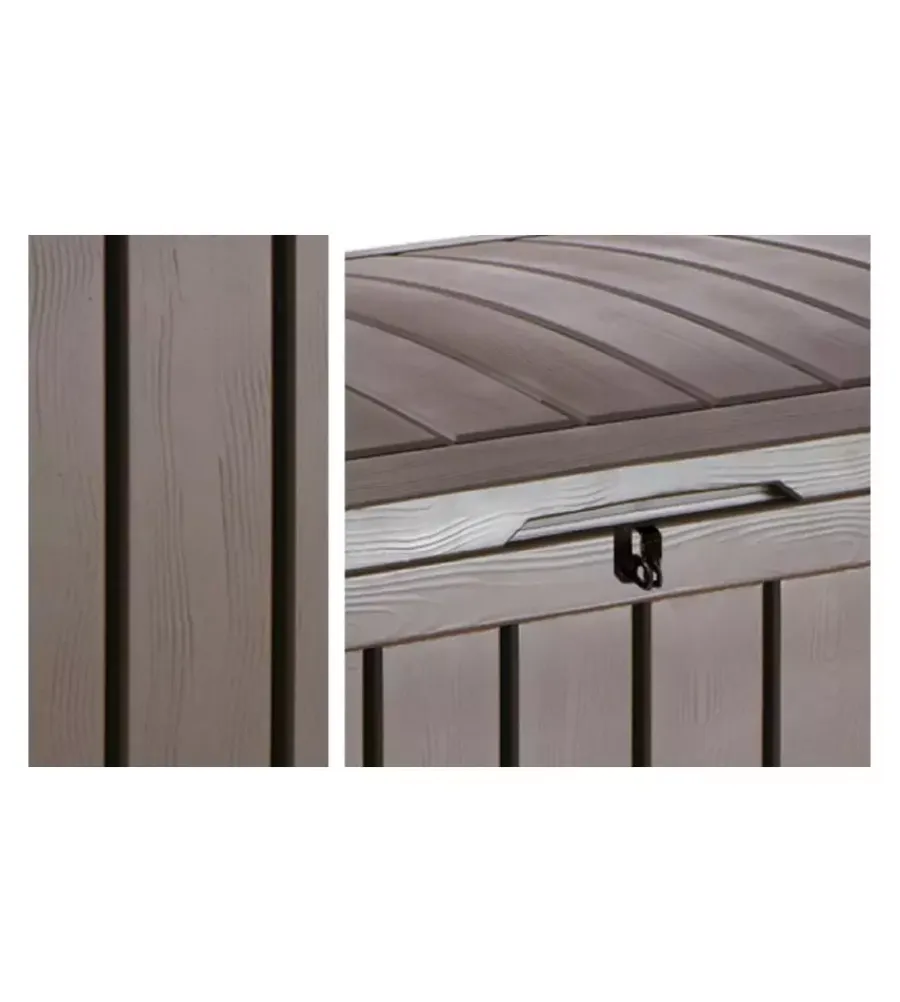Clearance Baule da esterno "glenwood" in resina marrone effetto legno 390 lt 128x65x61 cm Contenitori Da Esterno