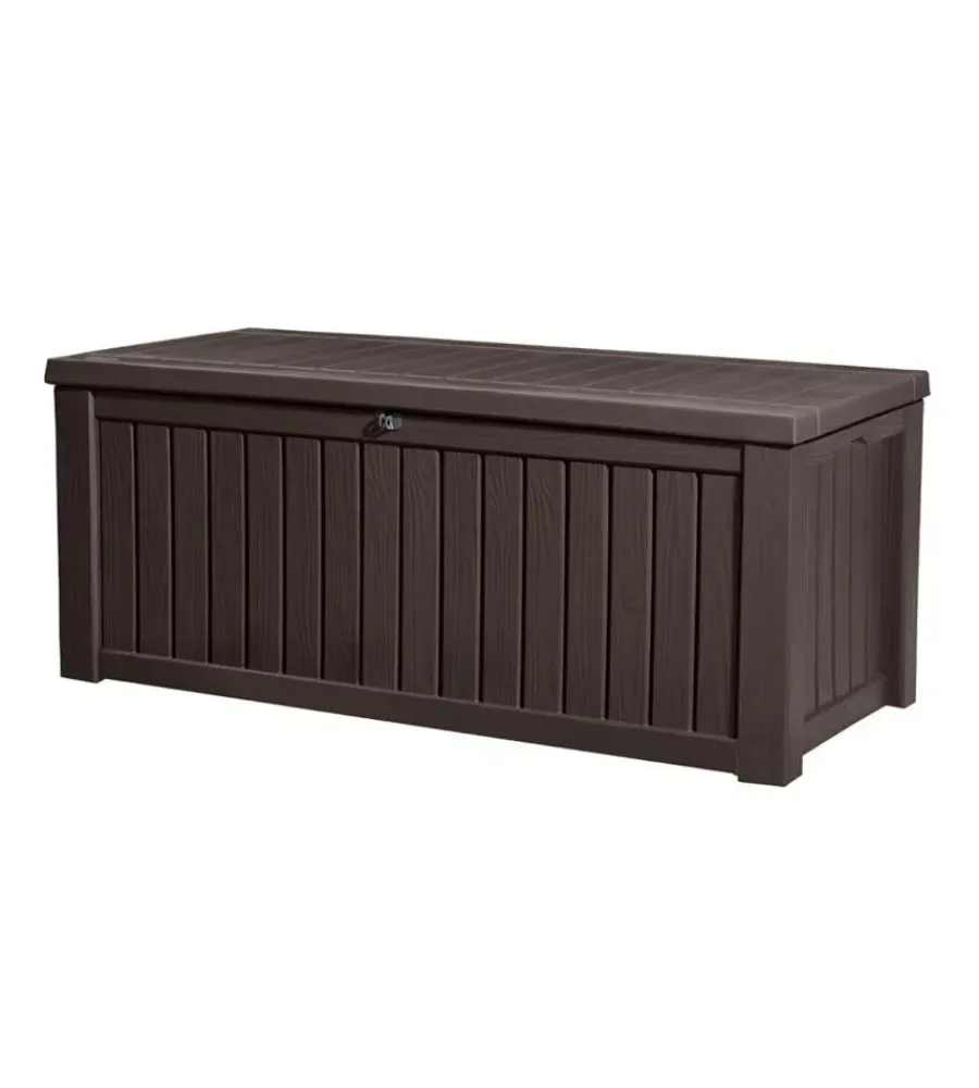Contenitori Da Esterno-Keter Baule da esterno "rockwood" in resina marrone effetto legno 570 lt 155x72,4x64,4 cm