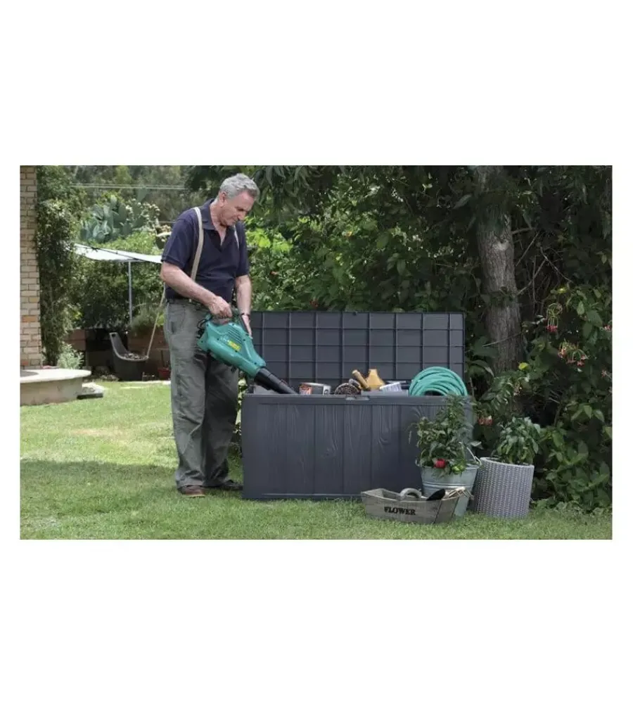 Keter Contenitori Da Esterno|Baule da esterno "sherwood" in resina grafite effetto legno 270 lt 117x45x58 cm