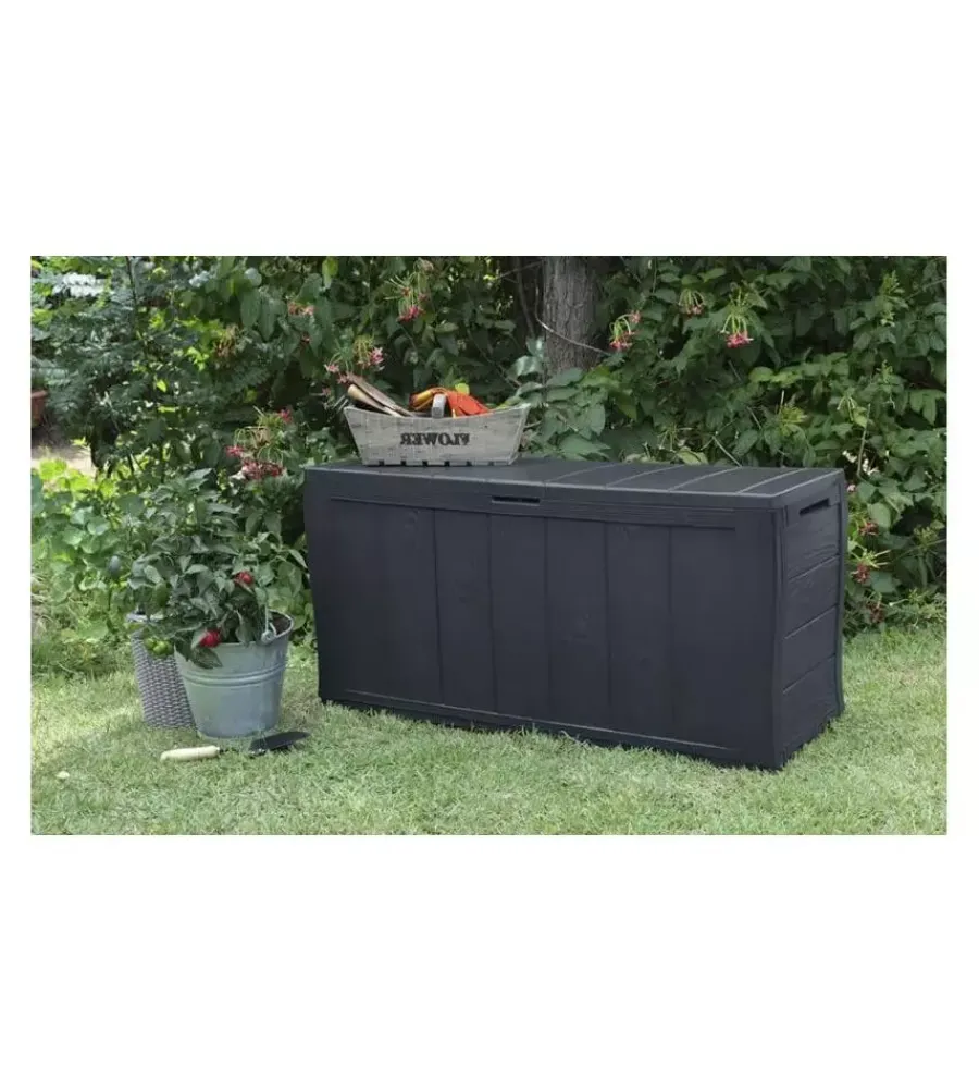 Keter Contenitori Da Esterno|Baule da esterno "sherwood" in resina grafite effetto legno 270 lt 117x45x58 cm