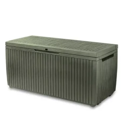 Contenitori Da Esterno-Keter Baule da esterno "springwood" in resina verde effetto legno 305 lt 123x53,5x57 cm