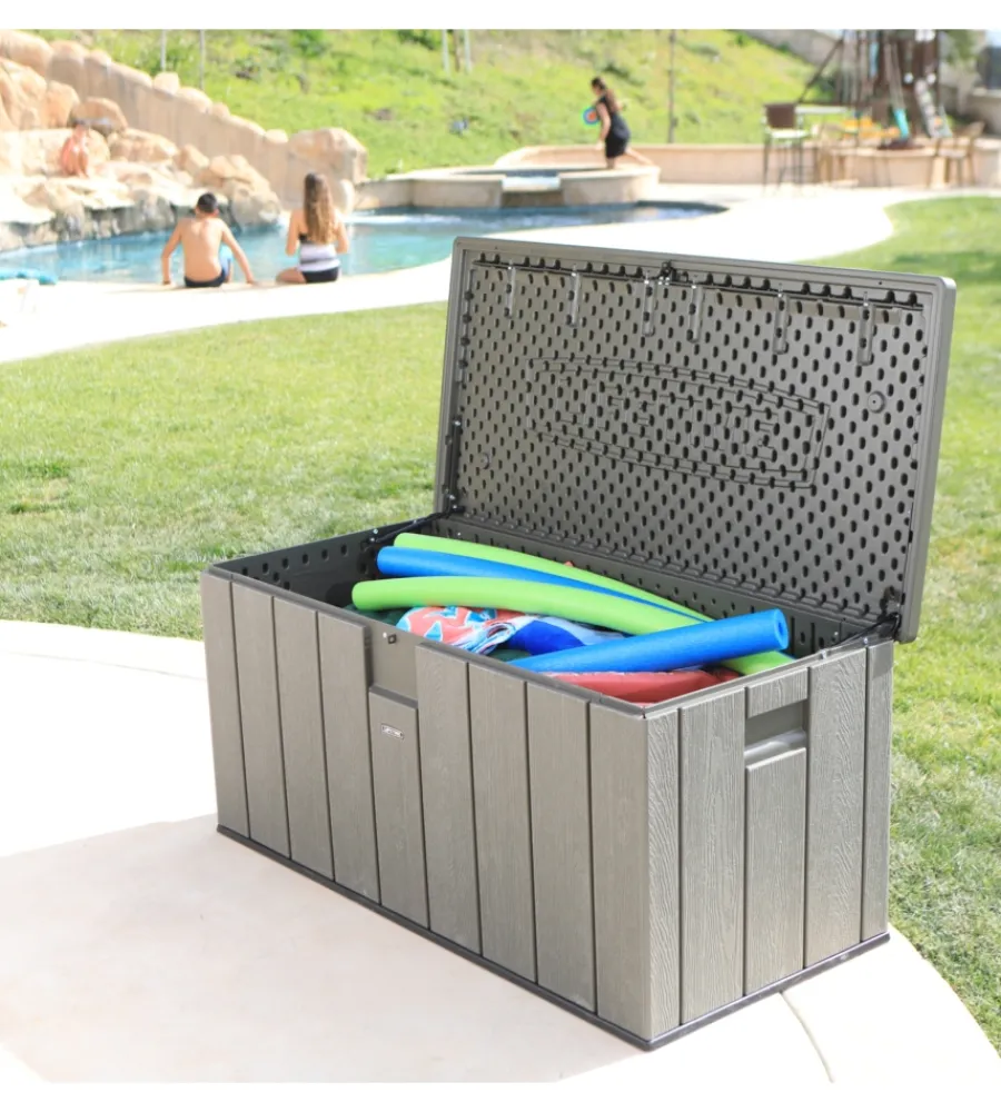 Baule da esterno in resina grigio 150,7x71,9x69,1 cm Contenitori Da Esterno