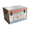 Decorazione Ambienti-BellaHome Baule in legno vintage rivestito in ecopelle fantasia route 66 piccolo 51x29,5x32,5 cm