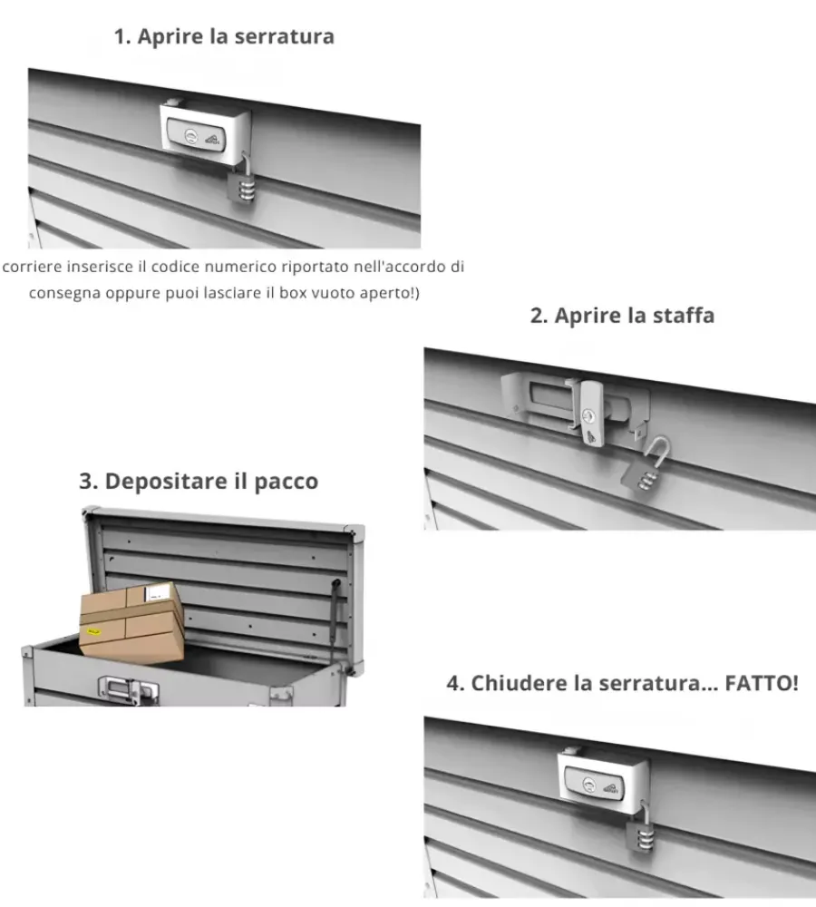 Hot Baule postale per pacchi impermeabile "paket-box 100" in acciaio zincato argento metallizzato 195 lt 101x46x61 cm - cod. 64910 Contenitori Da Esterno