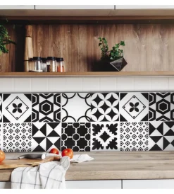 Decorazione Pareti|Bordo paraschizzi in alluminio azulejos b&w 2 pezzi, 24x48 cm
