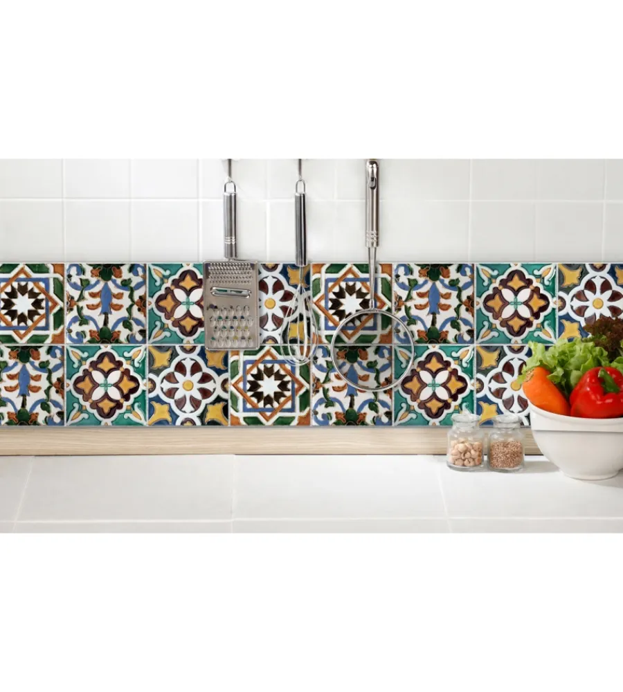 Decorazione Pareti- Bordo paraschizzi in alluminio azulejos verdi 2 pezzi, 24x48 cm