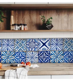 Decorazione Pareti|Bordo paraschizzi in alluminio azulejos blu 2 pezzi, 24x48 cm