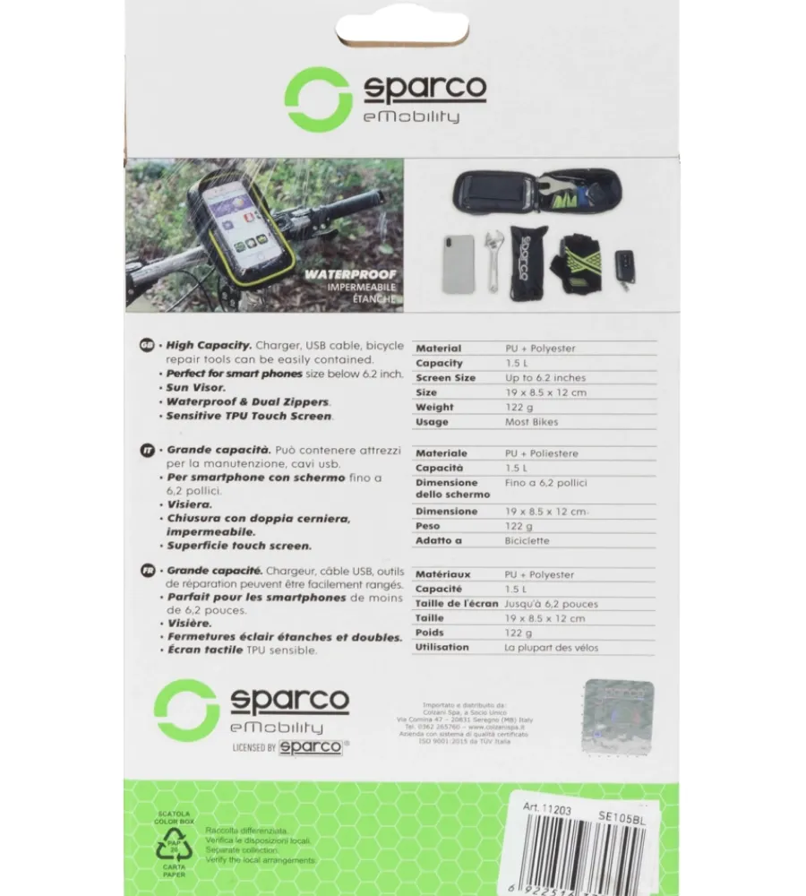 Sparco Bici|Borsa porta cellulare per bici in microfibra, 19x11x5,5 cm