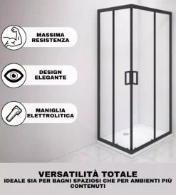 Docce E Accessori-Decor Bagno Box doccia angolare nero con vetro trasparente 70x90x185 cm