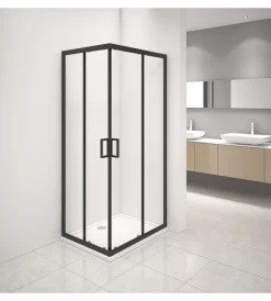 Docce E Accessori-Decor Bagno Box doccia angolare nero con vetro trasparente 70x90x185 cm
