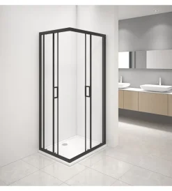 Docce E Accessori-Decor Bagno Box doccia angolare nero con vetro trasparente 70x90x185 cm