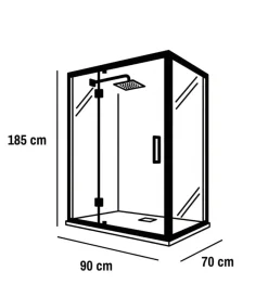Docce E Accessori-Decor Bagno Box doccia angolare nero con vetro trasparente 70x90x185 cm