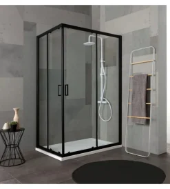 Docce E Accessori|Box doccia "luna" nero opaco e vetro temperato, 80x100x190 cm