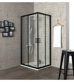 Docce E Accessori|Box doccia "luna" nero opaco e vetro temperato, 70x70x190 cm