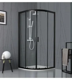 Docce E Accessori|Box doccia "luna" semicircolare nero opaco, 90x90x190 cm