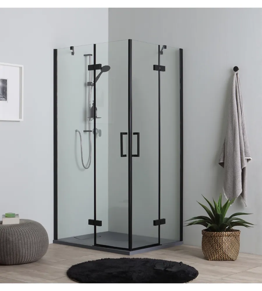 Docce E Accessori- Box doccia "stella" alluminio nero, 80x120x190 cm