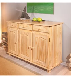 Credenze E Buffet|Buffet 3 ante + 3 cassetti in pino massello naturale, 130x87x43 cm