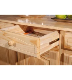 Credenze E Buffet|Buffet 3 ante + 3 cassetti in pino massello naturale, 130x87x43 cm