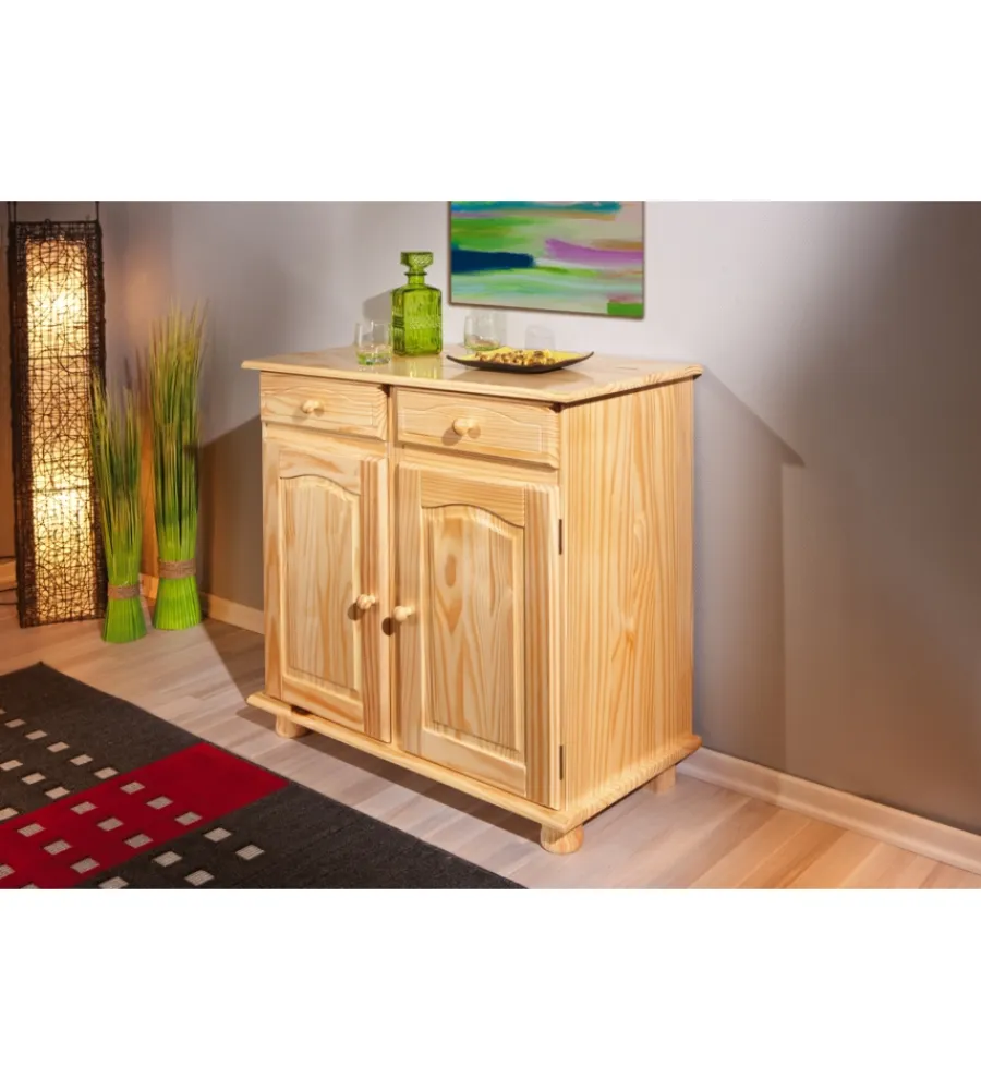 Credenze E Buffet- Buffet 2 ante+ 2 cassetti in pino massello, 88x87x43 cm