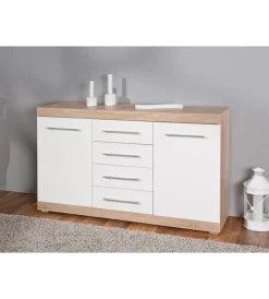 Hot Buffet 2 ante e 4 cassetti rovere e bianco laccato, 155x40x87 cm Credenze E Buffet