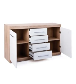 Hot Buffet 2 ante e 4 cassetti rovere e bianco laccato, 155x40x87 cm Credenze E Buffet
