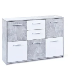 Credenze E Buffet- Buffet 5 ante e 2 cassetti marmo e bianco opaco, 115x30x77 cm