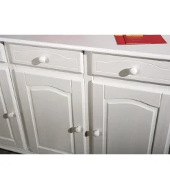 Credenze E Buffet|Buffet 3 ante e 3 cassetti in pino massello bianco, 130x43x87 cm