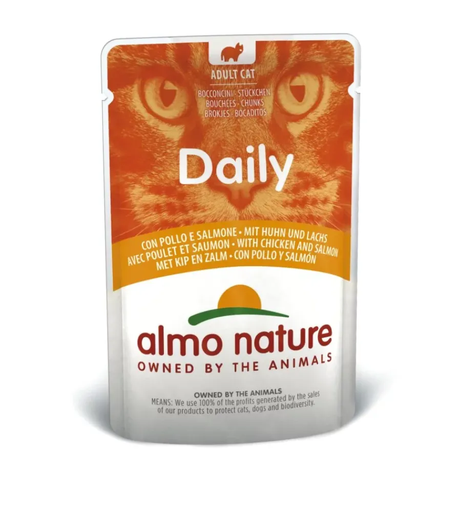 Alimenti Umido Gatto-Almo Nature Busta da 70 gr. con pollo e salmone, alimento umido per gatti.