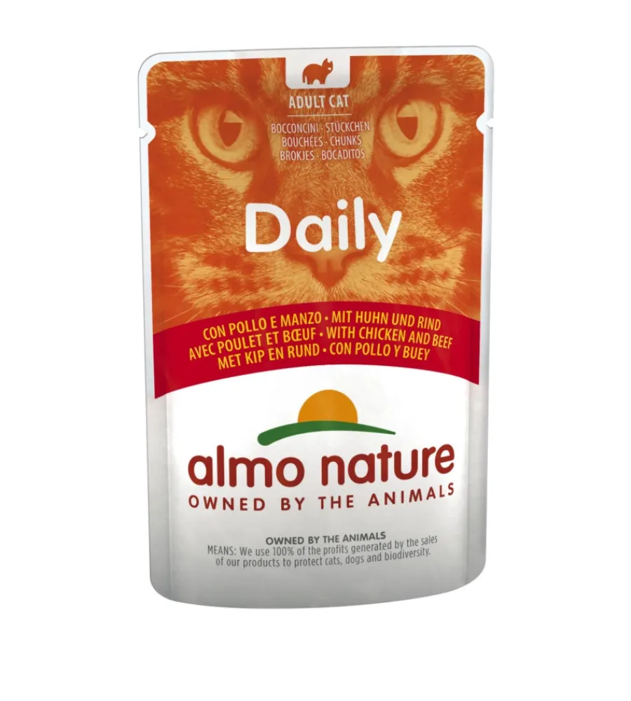 Alimenti Umido Gatto-Almo Nature Busta da 70 gr. con pollo e manzo, alimento umido per gatti.
